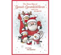 Great Grandchildren Christmas Card - Santa & Friends in Sleigh Red Foil 7.5x5.25"