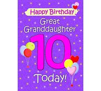 Great Granddaughter 10th Birthday Card (Lilac) - from Nanna Grandad Greeting Blank Inside Envelope Included Gift Idea UK