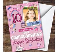 Great Granddaughter 10th Photo Custom Personalised Birthday Card - Personalised Birthday Greeting Card for Kids, Custom Birthday Card