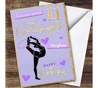Great Granddaughter 11th Purple Gymnast Gymnastics Personalised Birthday Card - Personalised Birthday Card For 11th Birthday, Custom Birthday Card