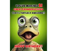 Great Granddaughter 21st Birthday Card (Funny Shocked Turtle) - For Him Age Male Boy Man Animal