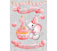 Great Granddaughter 2nd Birthday Card (Grey Elephant) - from Nanna Grandad Greeting Blank Inside Envelope Included Gift Idea UK