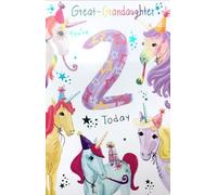 Great-Granddaughter 2nd Birthday Card - Kingfisher Code 75 - Colourful Unicorn Design with Glitter Details & Verse Inside