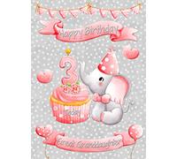 Great Granddaughter 3rd Birthday Card (Grey Elephant) - from Nanna Grandad Greeting Blank Inside Envelope Included Gift Idea UK