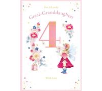Great Granddaughter 4th Birthday Card Age 4 Dandelion Fairy 9" x 6" Lovely Verse