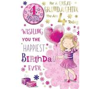 Great-Granddaughter 4th Birthday Card with Badge, 15 x 23 cm, Pink