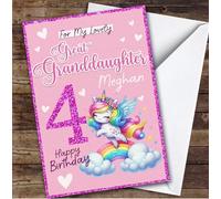 Great Granddaughter 4th Rainbow Unicorn Custom Personalised Birthday Card - Personalised Birthday Card For 4th Birthday, Custom Birthday Card