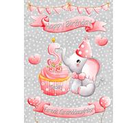 Great Granddaughter 5th Birthday Card (Grey Elephant) - from Nanna Grandad Greeting Blank Inside Envelope Included Gift Idea UK