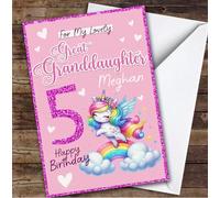 Great Granddaughter 5th Rainbow Unicorn Custom Personalised Birthday Card - Personalised Birthday Card For 5th Birthday, Custom Birthday Card