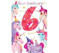 Great Granddaughter 6th Birthday Card Age 6 Unicorns 9" x 6" Lovely Verse