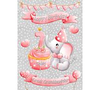Great Granddaughter 7th Birthday Card (Grey Elephant) - from Nanna Grandad Greeting Blank Inside Envelope Included Gift Idea UK