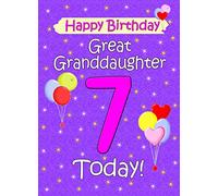 Great Granddaughter 7th Birthday Card (Lilac) - from Nanna Grandad Greeting Blank Inside Envelope Included Gift Idea UK