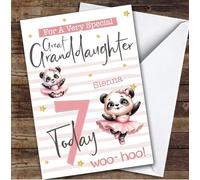 Great Granddaughter 7th Cute Panda Ballerina Custom Personalised Birthday Card - Personalised Birthday Card For 7th Birthday, Custom Birthday Card