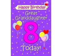 Great Granddaughter 8th Birthday Card (Lilac) - from Nanna Grandad Greeting Blank Inside Envelope Included Gift Idea UK