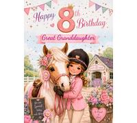 Great Granddaughter 8th Kids Birthday Card (Pink Horse Riding)