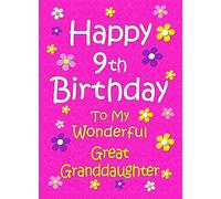 Great Granddaughter 9th Birthday Card (Pink) - From Nanna Grandad Greeting Blank Inside Envelope Included Gift Idea UK