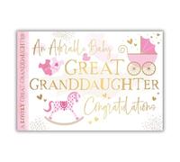 Great Granddaughter Baby Card, Gold Foil Finish, Made in the UK
