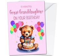 Great Granddaughter Birthday Card, Cute Teddy Design, A5 Size, High Gloss, with Envelope, Made in UK