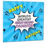 Great Granddaughter Birthday Card - World's Greatest - Comic Book Pop Art Style Birthday Card for Great Granddaughter