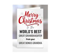 Great Granddaughter card from Great Bonus Grandma, Merry Christmas to the World's Best, gifts for men, women, greetings card, female, male, him, her, presents, A5-260b_97