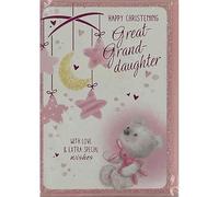 Great-Granddaughter Christening Card with Glitter Detail, Pink, 13 x 19 cm