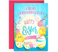 Great Granddaughter Easter Card - Cute Chicks Design, A5 Size with Pink Envelope