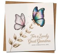 Great Grandma Birthday Card - Elegant Butterfly Design, 145mm x 145mm, For a Lovely Great Grandma, Includes Kraft Envelope