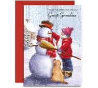 Great Grandma Christmas Card - Dressing the Snowman - Medium Sized Card (A5 Size -148mm x 210mm) with Envelope