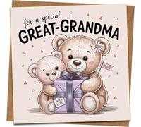 Great-Grandma Greeting Card - Cute Teddy Bears Gift Design, For a Special Great-Grandma, 145mm x 145mm Square Card with Kraft Envelope - Birthday, Mother’s Day, Any Occasion