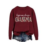 Great Grandma Sweatshirt for Women, Happiness Being Grandma Shirt Funny Graphic Crewneck Pullover,Long Sleeve Grandma Tops for Daily Wine