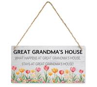 Great Grandma's House What Happens at Great Grandma's House Door Welcome Sign, Square Wooden Sign, Hanging Farmhouse Porch Welcome Sign, Spring Welcome Sign, Front Door Decoration 12 X 6 Inch