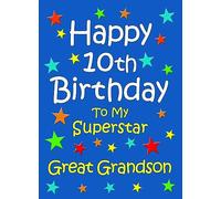 Great Grandson 10th Birthday Card (Blue) - From Nanna Grandad Greeting Blank Inside Envelope Included Gift Idea UK