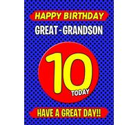 Great Grandson 10th Birthday Card - from Nanna Grandad Greeting Blank Inside Envelope Included Gift Idea UK