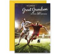 Great Grandson 10th Football Birthday Card - Medium Sized Card (A5 Size -148mm x 210mm) with Envelope