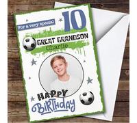 Great Grandson 10th Football Photo Boys Custom Personalised Birthday Card - Personalised Birthday Greeting Card for Kids, Custom Birthday Card