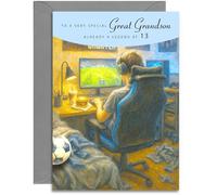 Great Grandson 13th Birthday Card - Gaming Legend Birthday Card for a Special Great Grandson Age 13 with lovely verse inside. A5 with Grey Envelope