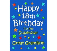 Great Grandson 18th Birthday Card (Blue) - From Nanna Grandad Greeting Blank Inside Envelope Included Gift Idea UK