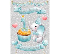 Great Grandson 1st Birthday Card (Grey Elephant) - from Nanna Grandad Greeting Blank Inside Envelope Included Gift Idea UK