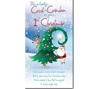 Great-Grandson 1st Christmas Card - Cute Santa & Reindeer Design - Magical Festive Greeting for Baby Boy’s First Christmas