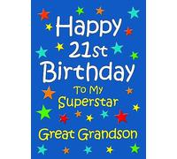 Great Grandson 21st Birthday Card (Blue) - From Nanna Grandad Greeting Blank Inside Envelope Included Gift Idea UK