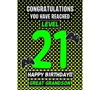 Great Grandson 21st Birthday Card (Level Up Gamer) - from Nanna Grandad Greeting Blank Inside Envelope Included Gift Idea UK