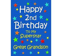 Great Grandson 2nd Birthday Card (Blue) - From Nanna Grandad Greeting Blank Inside Envelope Included Gift Idea UK
