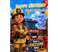 Great Grandson 3rd Kids Birthday Card (Fireman Truck)