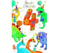 Great-Grandson 4th Birthday Card with Dinosaur Theme, 15 x 23 cm