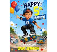 Great Grandson 5th Kids Birthday Card (Skateboarding)