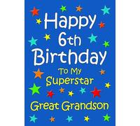 Great Grandson 6th Birthday Card (Blue) - From Nanna Grandad Greeting Blank Inside Envelope Included Gift Idea UK