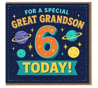 Great Grandson 6th Birthday Card - Space Planets Design - For a Special Great Grandson 6 Today