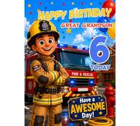 Great Grandson 6th Kids Birthday Card (Fireman Truck)