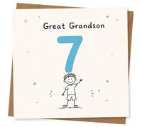 Great Grandson 7th Birthday Card - Cute Illustrated Age 7 Greeting Card for Great Grandson