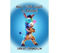Great Grandson 7th Birthday Card (Funny Cool Donkey) - From Nanna Grandad For Him Age Male Boy Men Animal Greeting Blank Inside Envelope Included Gift Idea UK
